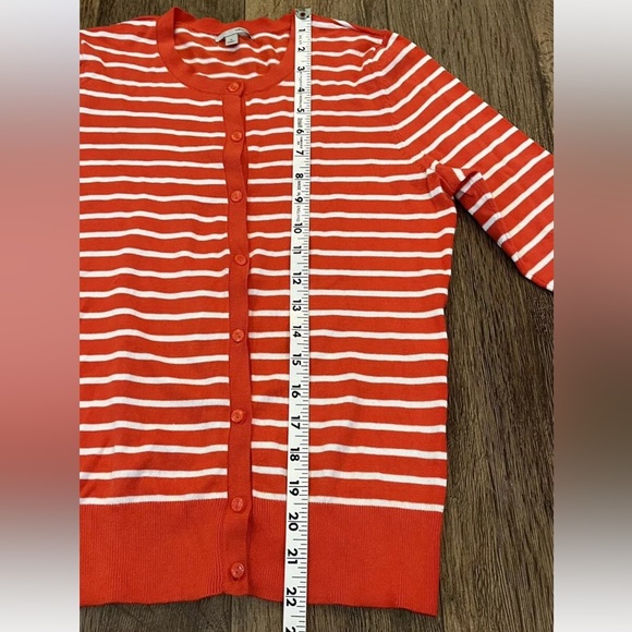 Halogen Cardigan Sweater Women's Size Medium Orange White Stripe Button Up - Picture 4 of 7